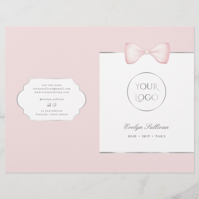 Folleto del menú de servicios de coqueta rosa (Anverso)