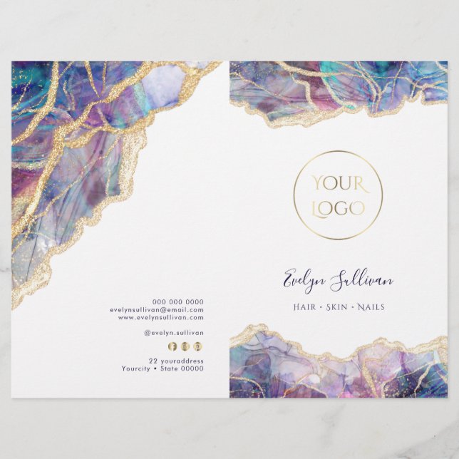 Folleto del menú del servicio de diseño opal púrpu (Anverso)