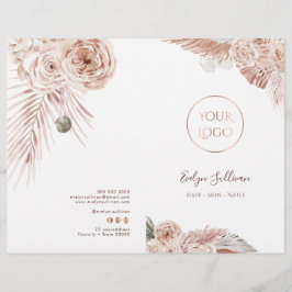Folleto del menú del servicio de rosas Boho