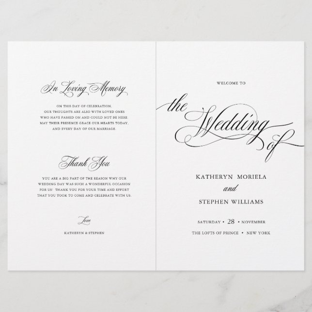 Folleto del programa de boda elegante con guión cl (Anverso)