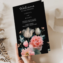 Folleto del programa de boda romántica floral pleg