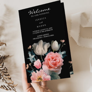 Folleto del programa de boda romántica floral pleg