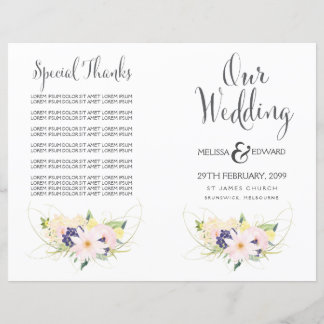 Folleto del programa de matrimonio acuático floral