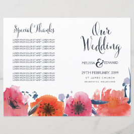 Folleto del programa de matrimonio floral acuarela