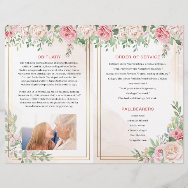 Folleto del programa funerario | Orden de servicio (Reverso)