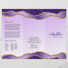 Folleto del Salón de Belleza Violet & Gold Marble 