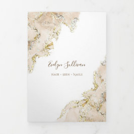 Folleto del tríplio de diseño de mármol beige