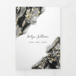 Folleto del tríplio de diseño de mármol negro