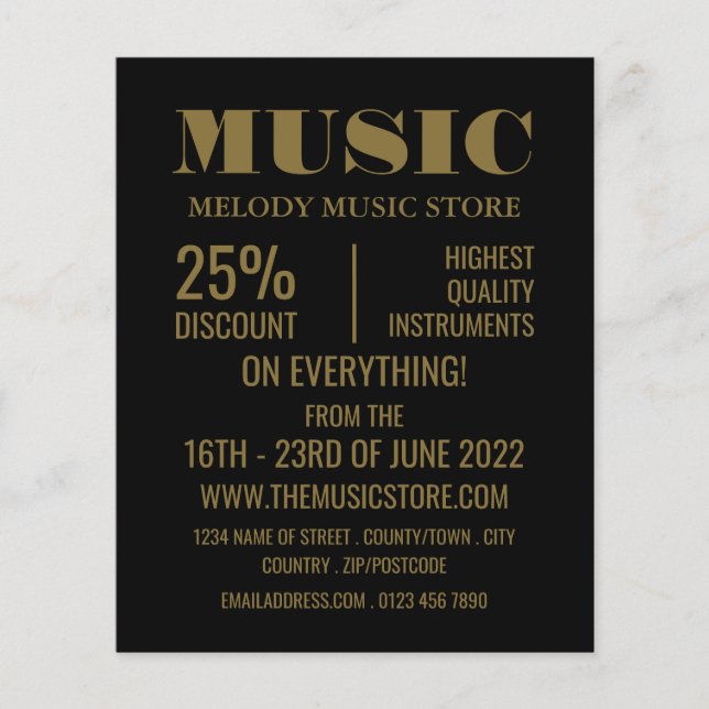 Folleto elegante de la tienda de instrumentos musi (Frente)