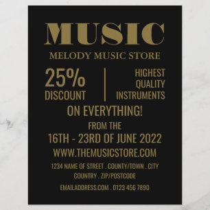 Folleto elegante de la tienda de instrumentos musi
