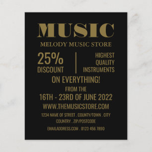 Folleto elegante de la tienda de instrumentos musi