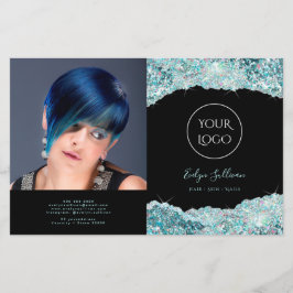 Folleto falso purpurina verde azulado