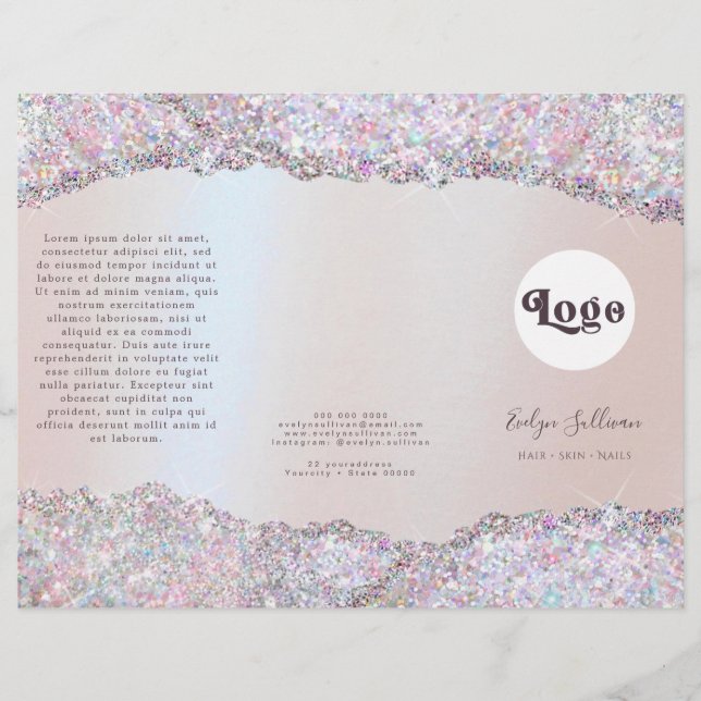 Folleto falso Relieve metalizado de purpurina rosa (Anverso)