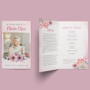 Folleto funerario rosa floral Orden de servicio