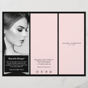 Folleto minimalista de lujo con encanto negro/rosa
