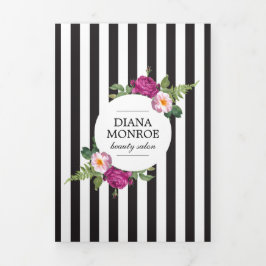 Folleto moderno de salón a rayas florales