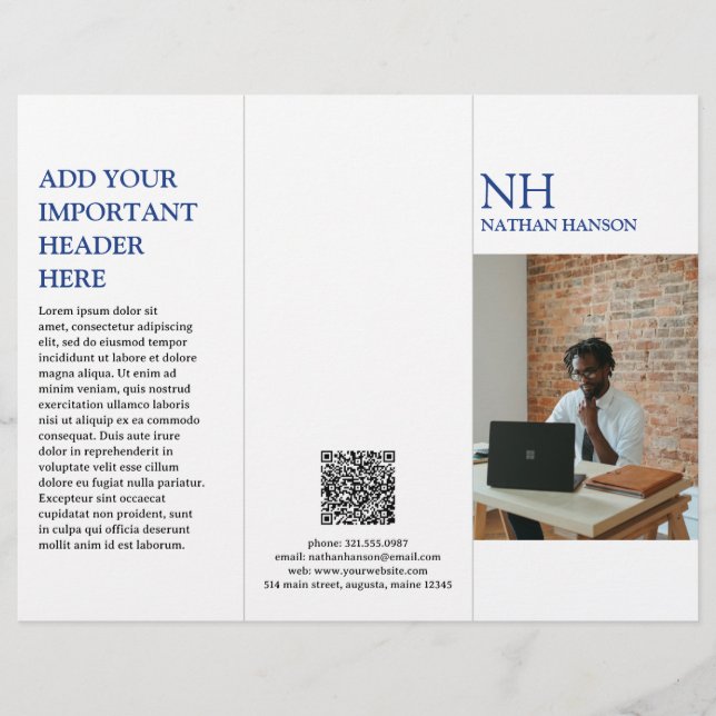 Folleto moderno monograma azul simple (Anverso)