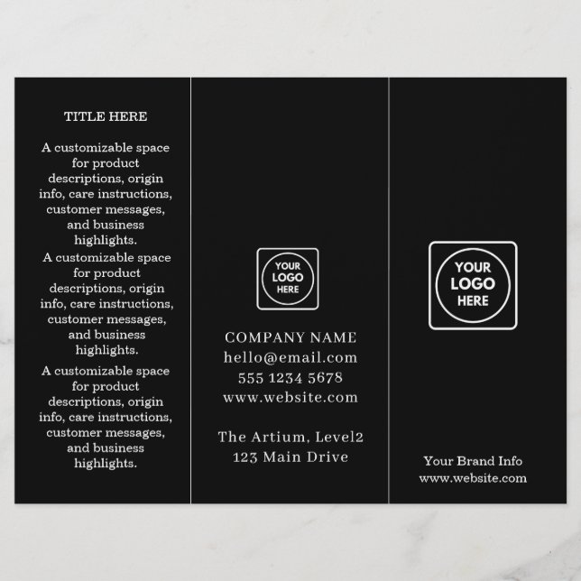 Folleto plegado negro | Personalizado de negocios  (Anverso)