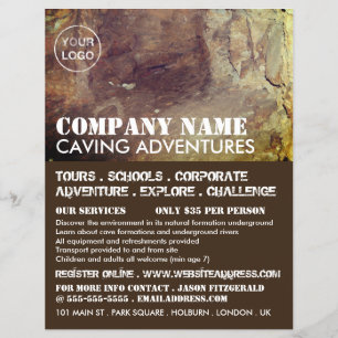 Folleto publicitario de aventura en cueva
