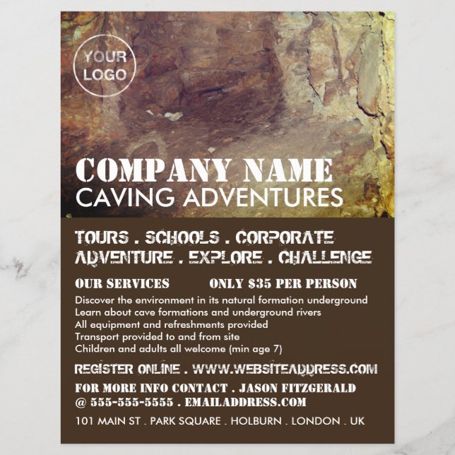 Folleto publicitario de aventura en cueva (Frente)