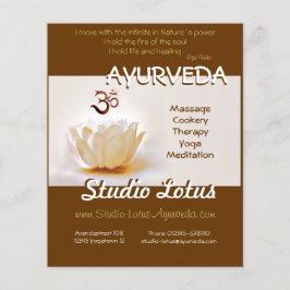 Folleto publicitario de yoga ayurveda Lotus con Om