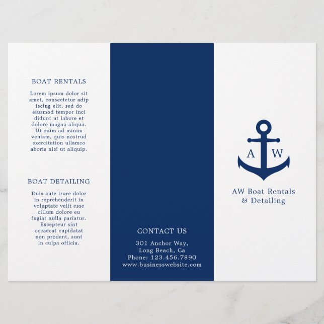 Folleto simple de la Marina de Ancla Náutica Azul  (Anverso)