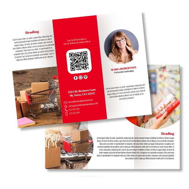 Folleto sobre logotipo rojo o empresa fotográfica (Business brochure with your photo or logo template. )
