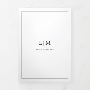 Folleto triplicado de monograma blanco negro minim