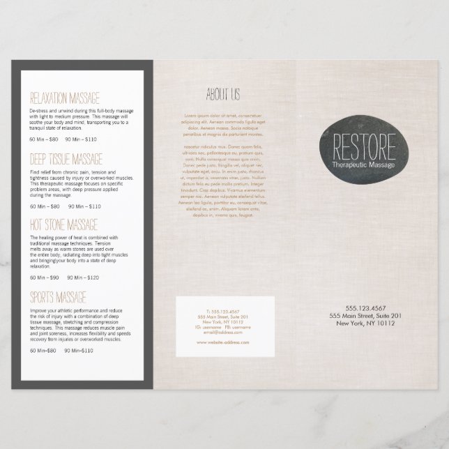 Folleto triplio de terapeuta de masaje de piedra d (Anverso)