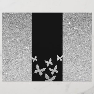Folleto triplo de mariposas Purpurina plateado mod