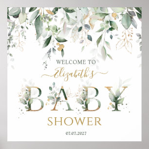 Folleto verde y dorado Bienvenido Señal de ducha p