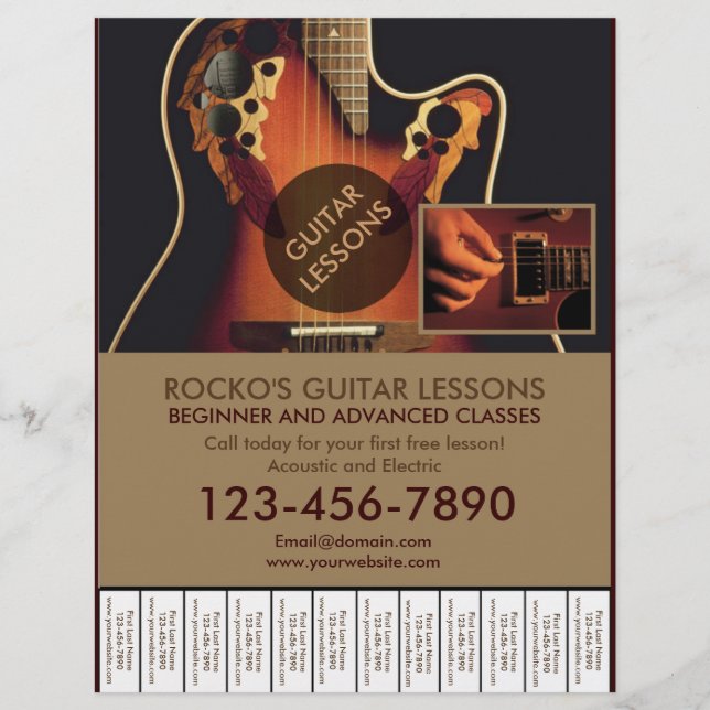 Folletos de clases de guitarra profesional de pers (Frente)