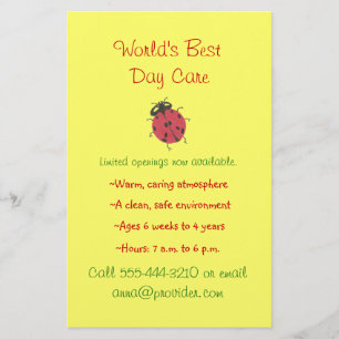 Folletos de cuidado infantil con tema de mariquita