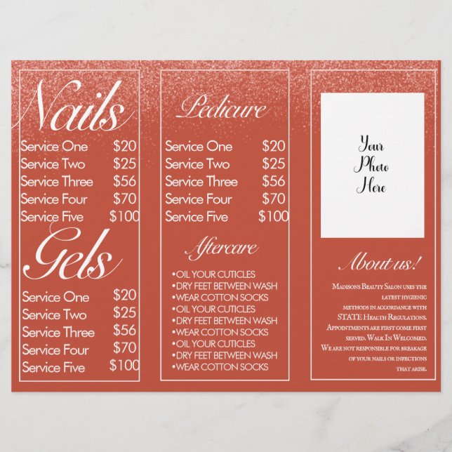 Folletos de folleto de sesión de servicios de uñas (Frente)