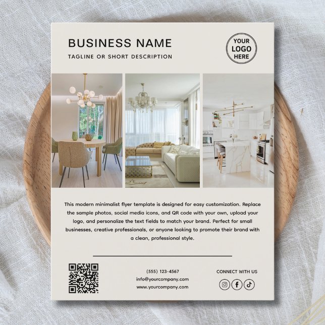 Folletos Empresariales Modernos Neutros con Foto d (Custom Logo Photo Modern Neutral Business Flyer)