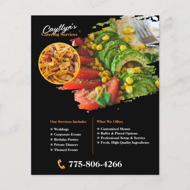 Folletos personalizados para servicios de catering (Frente)