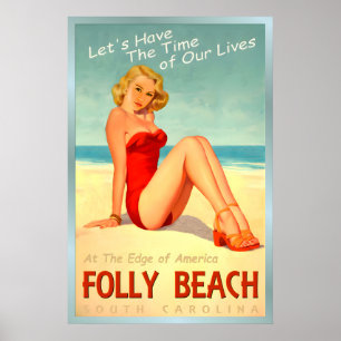 FOLLY BEACH Póster de Carolina del Sur Tiempo de N