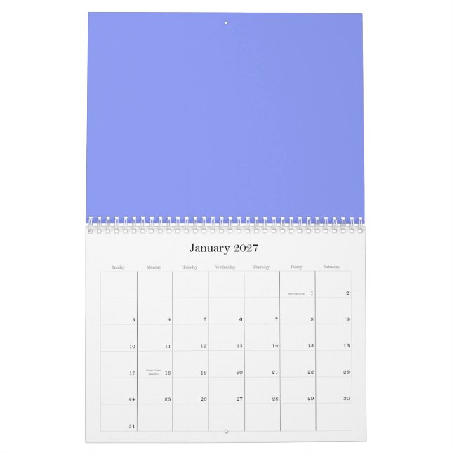 Fondo azul de Cornflower en un calendario (Jan 2027)