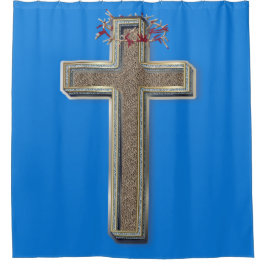 Fondo azul de la cortina de ducha