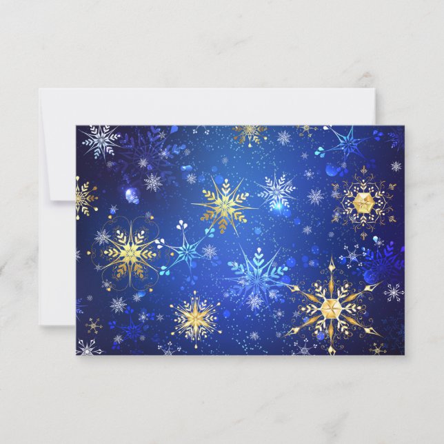 Fondo azul XMAS con copos de nieve dorados (Anverso)