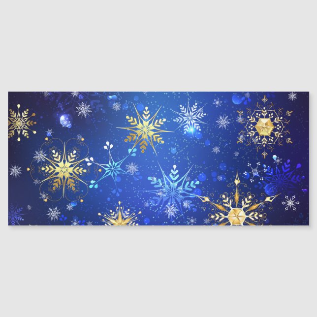 Fondo azul XMAS con copos de nieve dorados (Anverso)