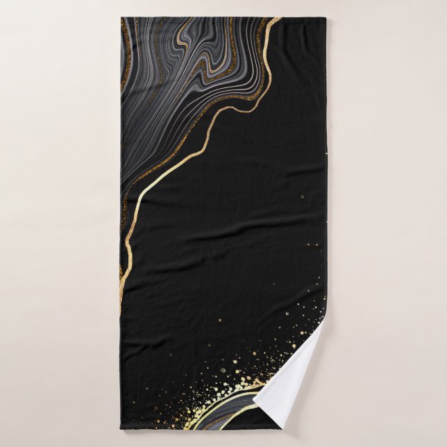fondo de agate negro abstracto con venas doradas, (Toalla de baño)