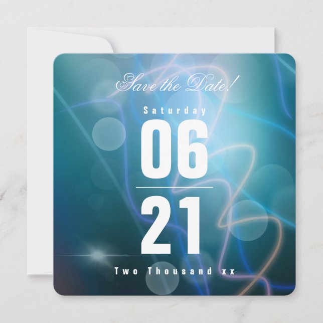 Fondo de boda azul con bokeh moderno (Anverso)