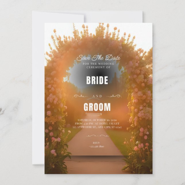 Fondo de Invitación de Boda con Arco Floral Románt (Anverso)