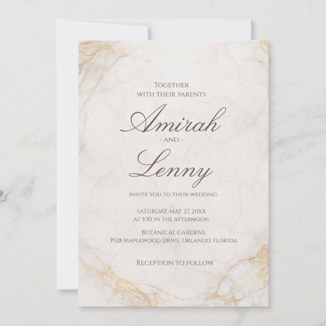 Fondo de Invitación de Boda de Mármol Blanco Elega (Anverso)