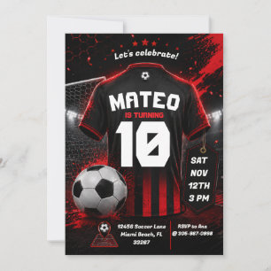 Fondo de invitación de cumpleaños de fútbol rojo