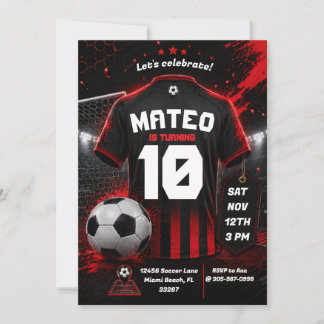 Fondo de invitación de cumpleaños de fútbol rojo