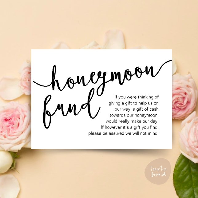 Fondo de luna de miel Cash Wish, una nota sobre re (Honeymoon Fund Wish Cash, A note on gifts, Modern Rustic Modern Rustic Wedding Card Black White)
