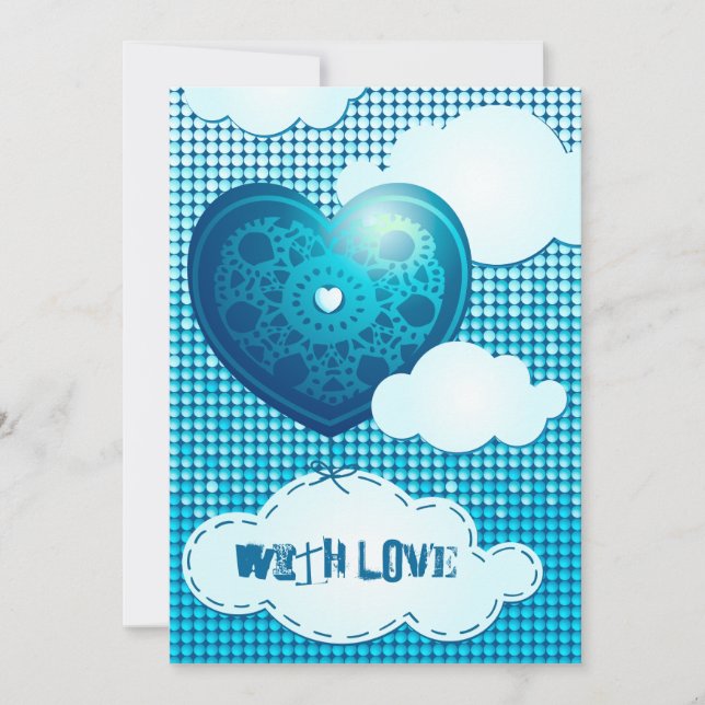 Fondo de nubes con corazón, invitación (Anverso)