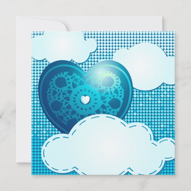 Fondo de nubes con corazón, invitación (Anverso)